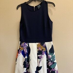 Navy & Floral Sleeveless Dress
